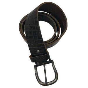 Vintage Brown Embossed Leather 2"‎ Belt Silver-Tone Buckle Western Outdoors